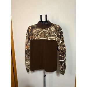 Drake Waterfowl Mens Fleece Pullover Advantage Max-4 Camo Brown Mock Neck Large